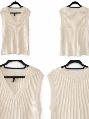 H&M Ribbed V-Neck Cream Sweater Vest w/ Side Slits